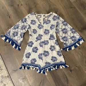 Entro Long Sleeve Romper Blue and White Floral Romper